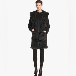 Dawn Levy Black Tabitha Faux Fur Coat, Detachable Hood/Scarf/Hand Warmer, Size M